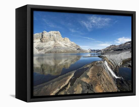 Waterfall and Reflection of Mountains in Laguna De La Plaza, El Cocuy National Park, Colombia-Christian Kober-Framed Premier Image Canvas