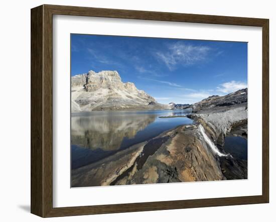 Waterfall and Reflection of Mountains in Laguna De La Plaza, El Cocuy National Park, Colombia-Christian Kober-Framed Photographic Print