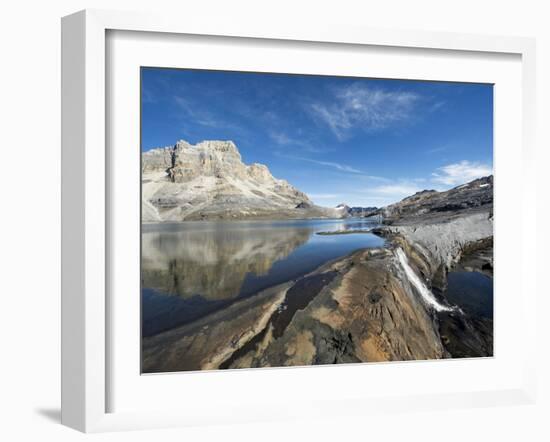 Waterfall and Reflection of Mountains in Laguna De La Plaza, El Cocuy National Park, Colombia-Christian Kober-Framed Photographic Print