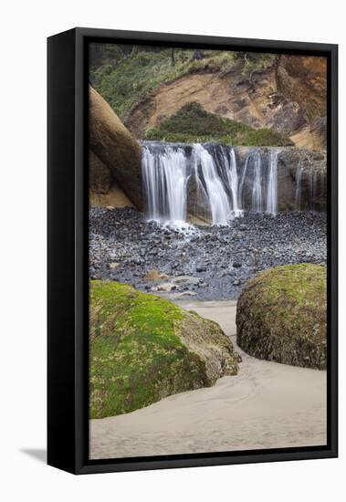 Waterfall and Rocks, at Hug Point, Oregon, USA-Jamie & Judy Wild-Framed Premier Image Canvas