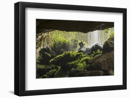 Waterfall at mouth of Kitum cave Mt. Elgon National park, Kenya, August 2017.-John Cancalosi-Framed Photographic Print