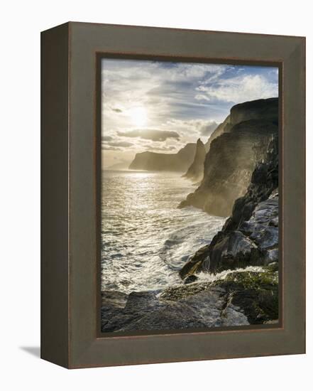 Waterfall Bosdalafossur At Sunset. Island Vagar, Faroe Islands. Denmark-Martin Zwick-Framed Premier Image Canvas