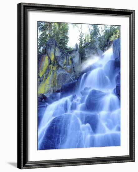 Waterfall Cascades Past Lichen-Covered Rocks, Sierra Nevada Mountains, California, USA-Christopher Talbot Frank-Framed Photographic Print