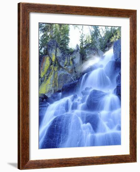 Waterfall Cascades Past Lichen-Covered Rocks, Sierra Nevada Mountains, California, USA-Christopher Talbot Frank-Framed Photographic Print