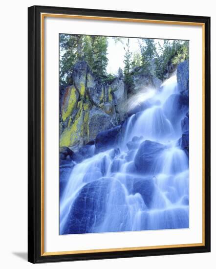 Waterfall Cascades Past Lichen-Covered Rocks, Sierra Nevada Mountains, California, USA-Christopher Talbot Frank-Framed Photographic Print