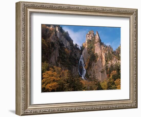 Waterfall cascading down cliff, Sounkyo, Hokkaido, Japan-Aso Fujita-Framed Photographic Print