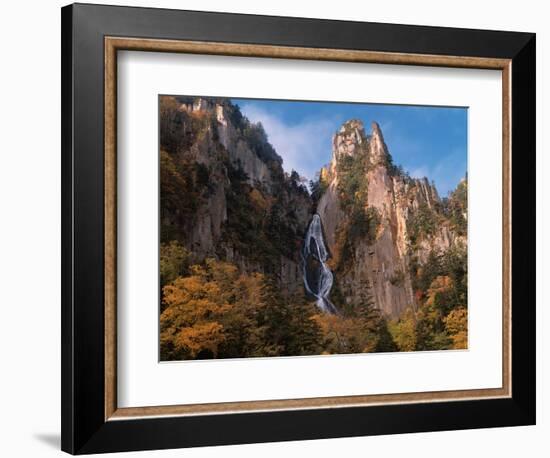 Waterfall cascading down cliff, Sounkyo, Hokkaido, Japan-Aso Fujita-Framed Photographic Print