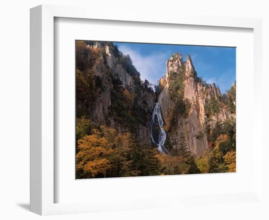 Waterfall cascading down cliff, Sounkyo, Hokkaido, Japan-Aso Fujita-Framed Photographic Print