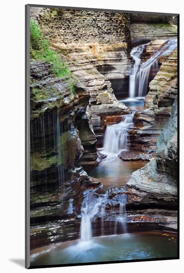 Waterfall Closeup in Woods with Rocks and Stream in Watkins Glen State Park in New York State-Songquan Deng-Mounted Photographic Print