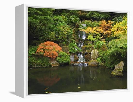 Waterfall in Autumn at the Portland Japanese Garden, Portland, Oregon, USA-Michel Hersen-Framed Premier Image Canvas