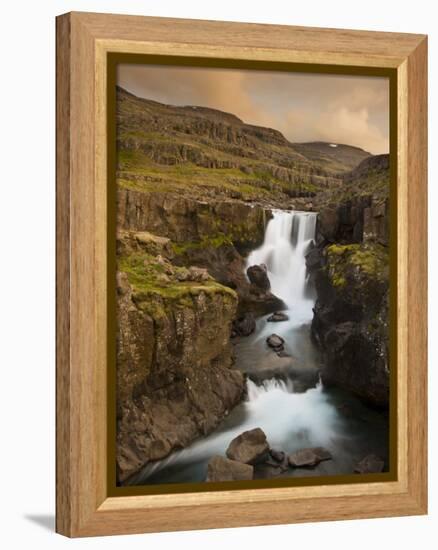 Waterfall in Berufjordur Fjord, Iceland-Don Grall-Framed Premier Image Canvas