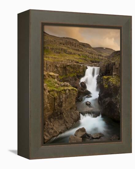 Waterfall in Berufjordur Fjord, Iceland-Don Grall-Framed Premier Image Canvas
