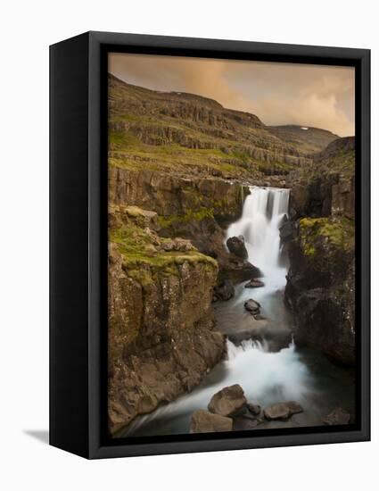 Waterfall in Berufjordur Fjord, Iceland-Don Grall-Framed Premier Image Canvas