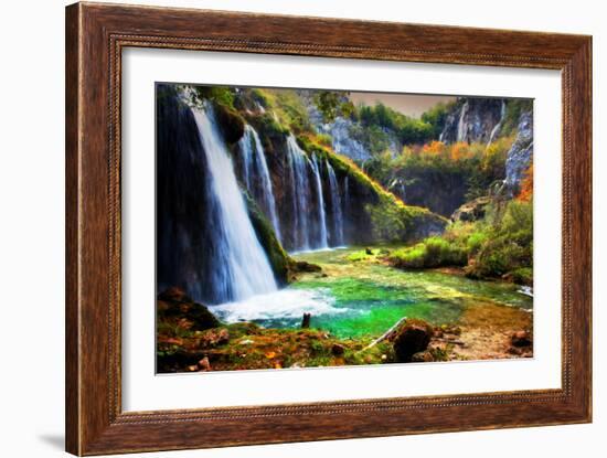 Waterfall in Forest. Crystal Clear Water. Plitvice Lakes, Croatia-Michal Bednarek-Framed Photographic Print