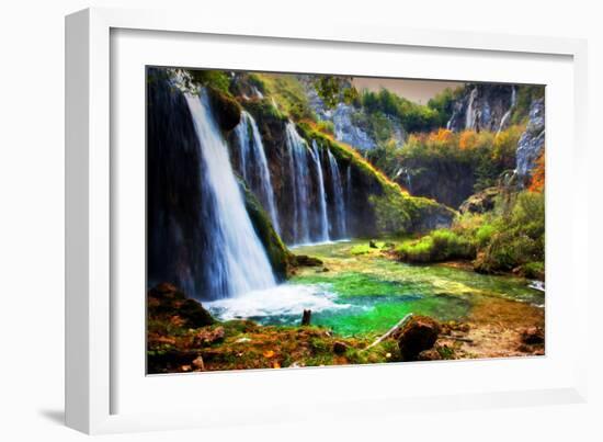 Waterfall in Forest. Crystal Clear Water. Plitvice Lakes, Croatia-Michal Bednarek-Framed Photographic Print