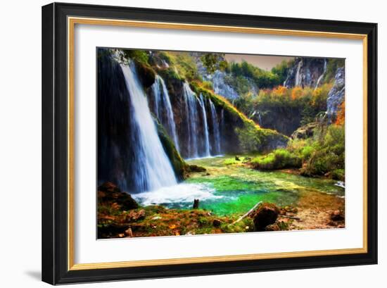 Waterfall in Forest. Crystal Clear Water. Plitvice Lakes, Croatia-Michal Bednarek-Framed Photographic Print