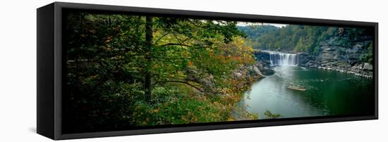 Waterfall in forest, Cumberland Falls, Cumberland Falls State Park, Kentucky, USA-null-Framed Stretched Canvas