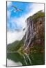 Waterfall in Geiranger Fjord Norway - Nature and Travel Background-Nik_Sorokin-Mounted Photographic Print