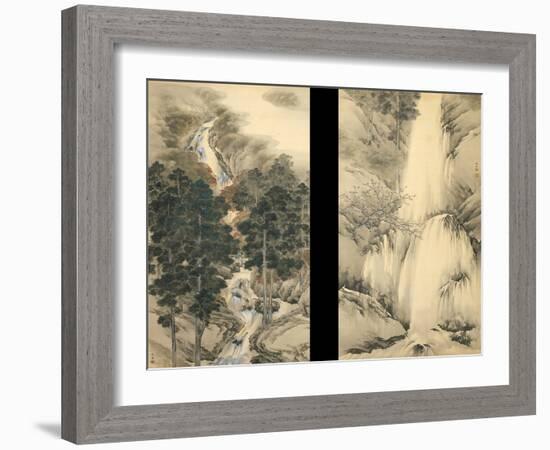 Waterfall in Spring and Autumn (Set of Two Hanging Scroll), 1893-Kishi Chikudo-Framed Giclee Print