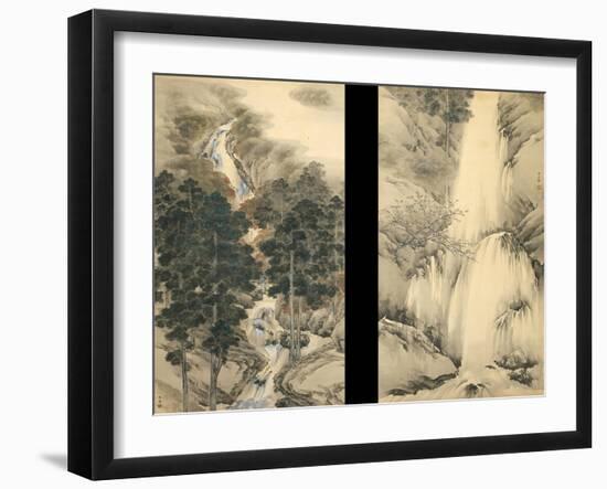 Waterfall in Spring and Autumn (Set of Two Hanging Scroll), 1893-Kishi Chikudo-Framed Giclee Print