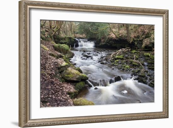 Waterfall on Harden Beck in Goitstock Wood, Cullingworth, Yorkshire, England, UK-Mark Sunderland-Framed Photographic Print