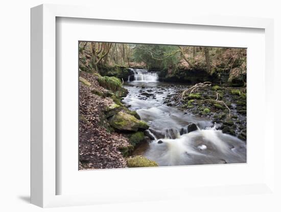 Waterfall on Harden Beck in Goitstock Wood, Cullingworth, Yorkshire, England, UK-Mark Sunderland-Framed Photographic Print