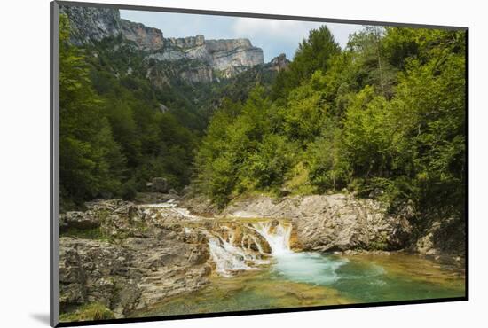 Waterfall on Rio Bellos river in the limestone Anisclo Canyon, Ordesa National Park, Anisclo, Pyren-Robert Francis-Mounted Photographic Print