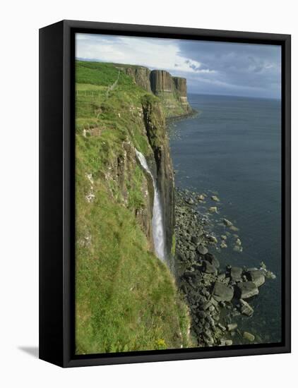 Waterfall over Cliff into the Sea, the Kilt Rock, Isle of Skye, Scotland, United Kingdom, Europe-David Hughes-Framed Premier Image Canvas