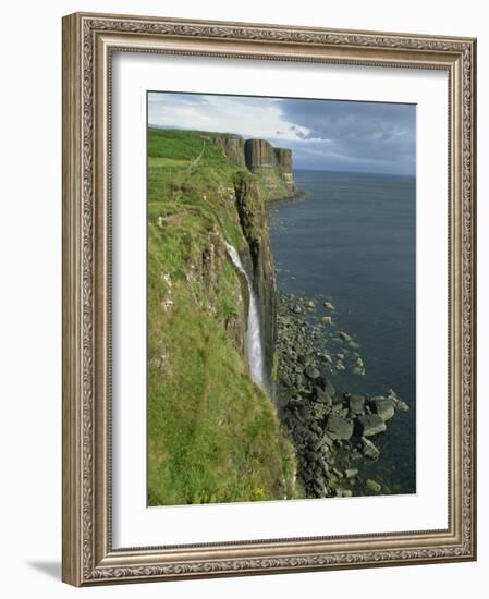 Waterfall over Cliff into the Sea, the Kilt Rock, Isle of Skye, Scotland, United Kingdom, Europe-David Hughes-Framed Photographic Print