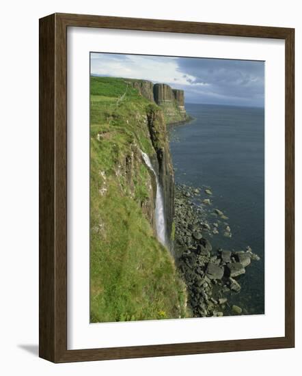 Waterfall over Cliff into the Sea, the Kilt Rock, Isle of Skye, Scotland, United Kingdom, Europe-David Hughes-Framed Photographic Print