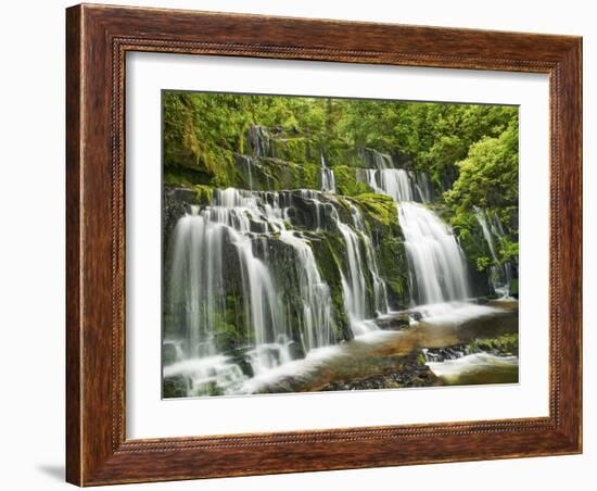 Waterfall Purakaunui Falls, New Zealand-Frank Krahmer-Framed Art Print