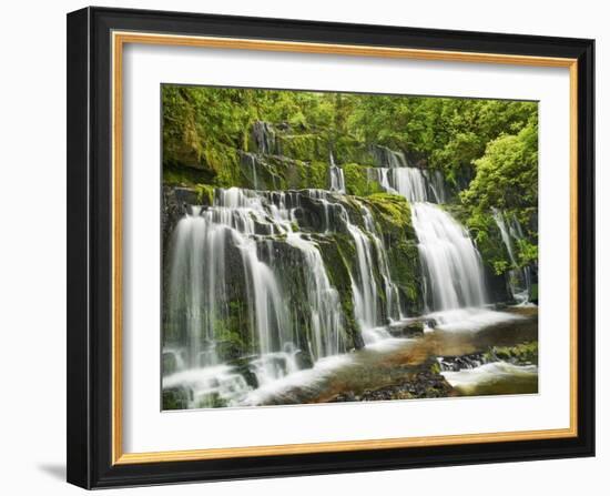 Waterfall Purakaunui Falls, New Zealand-Frank Krahmer-Framed Art Print