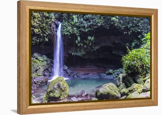 Waterfall Splashing in the Emerald Pool in Dominica, West Indies, Caribbean, Central America-Michael Runkel-Framed Premier Image Canvas