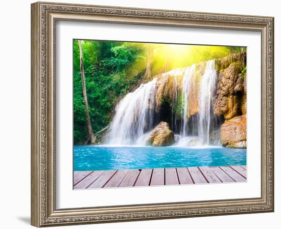 Waterfall with Wood Bridge-Nachai-Framed Photographic Print