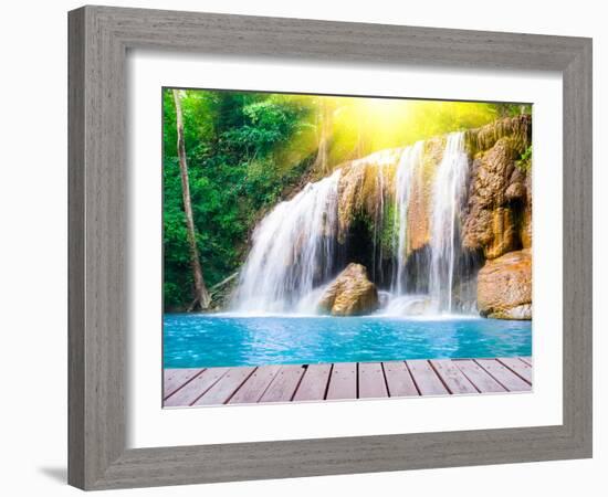 Waterfall with Wood Bridge-Nachai-Framed Photographic Print