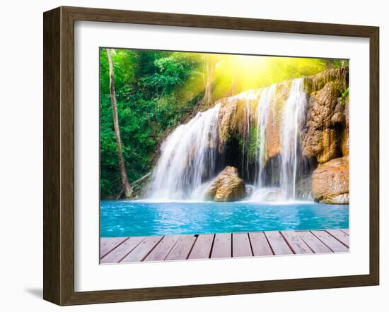 Waterfall with Wood Bridge-Nachai-Framed Photographic Print