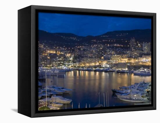 Waterfront at Night, Monte Carlo, Principality of Monaco, Cote d'Azur, Mediterranean, Europe-Sergio Pitamitz-Framed Premier Image Canvas