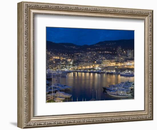 Waterfront at Night, Monte Carlo, Principality of Monaco, Cote d'Azur, Mediterranean, Europe-Sergio Pitamitz-Framed Photographic Print