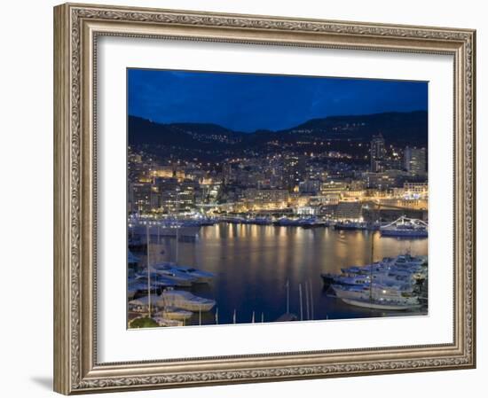 Waterfront at Night, Monte Carlo, Principality of Monaco, Cote d'Azur, Mediterranean, Europe-Sergio Pitamitz-Framed Photographic Print