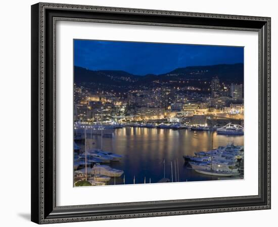 Waterfront at Night, Monte Carlo, Principality of Monaco, Cote d'Azur, Mediterranean, Europe-Sergio Pitamitz-Framed Photographic Print