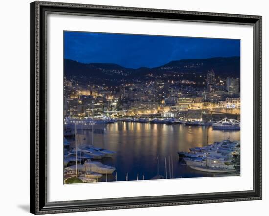 Waterfront at Night, Monte Carlo, Principality of Monaco, Cote d'Azur, Mediterranean, Europe-Sergio Pitamitz-Framed Photographic Print