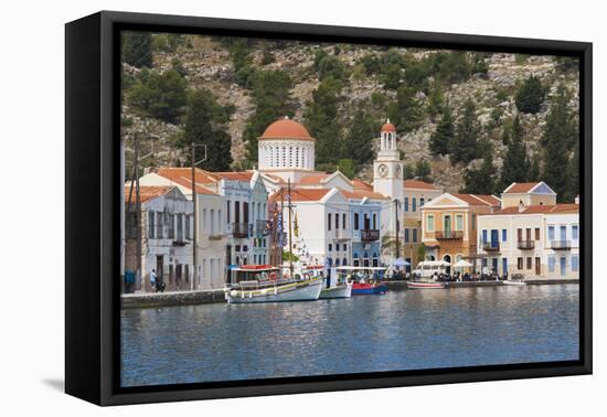 Waterfront Houses and Church, Dodecanese Islands-Ruth Tomlinson-Framed Premier Image Canvas