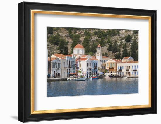 Waterfront Houses and Church, Dodecanese Islands-Ruth Tomlinson-Framed Photographic Print