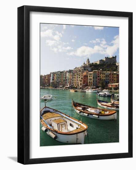 Waterfront Pastel Coloured Houses, Harbour at Porto Venere, Cinque Terre, Liguria, Italy, Europe-Christian Kober-Framed Photographic Print