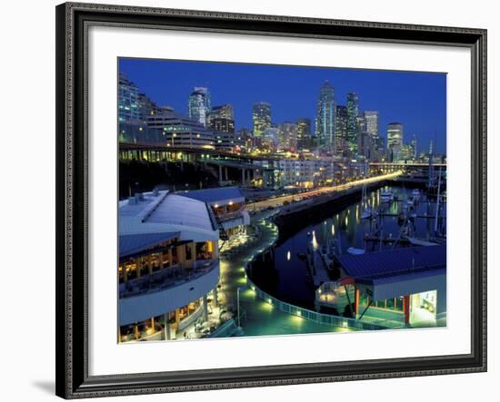 Waterfront View at Night, Washington, USA-William Sutton-Framed Photographic Print