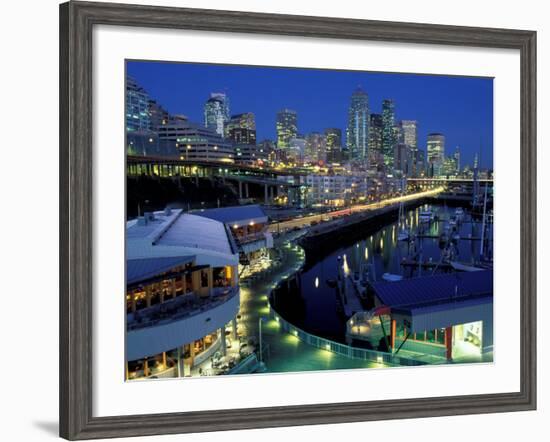 Waterfront View at Night, Washington, USA-William Sutton-Framed Photographic Print