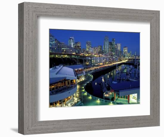 Waterfront View at Night, Washington, USA-William Sutton-Framed Photographic Print