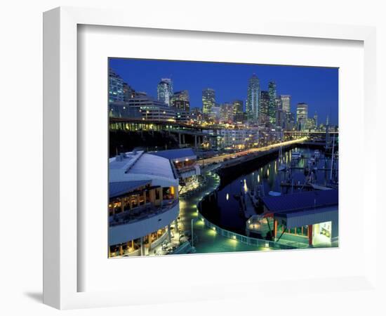 Waterfront View at Night, Washington, USA-William Sutton-Framed Photographic Print