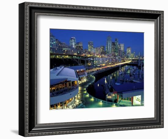 Waterfront View at Night, Washington, USA-William Sutton-Framed Photographic Print