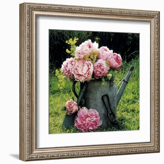 Watering Can And Peonies-James Guilliam-Framed Art Print